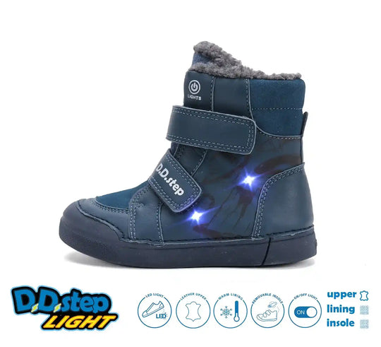 D.D.step Kinder Winterstiefel Jungen Lederschuhe Königsblau