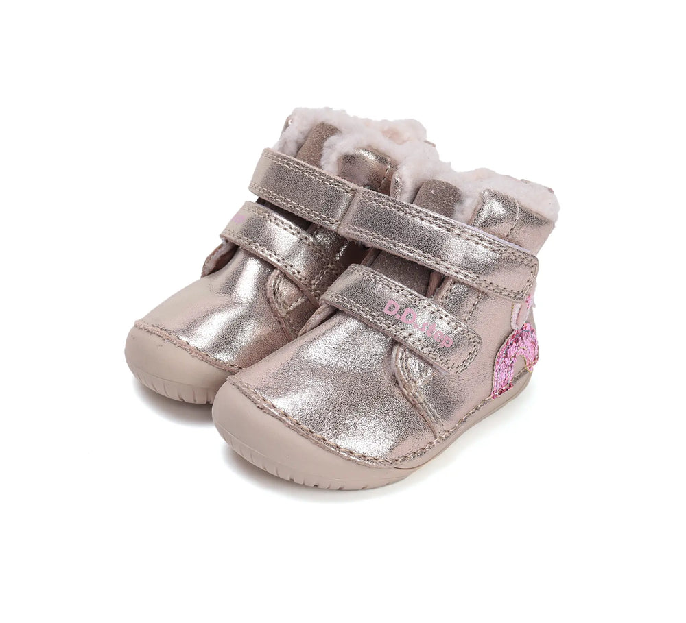 Kinder Barfuß Winterstiefel Mädchen Lederschuhe Silberbeige D.D.step ddstep