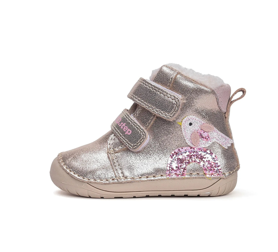 Kinder Barfuß Winterstiefel Mädchen Lederschuhe Silberbeige D.D.step ddstep