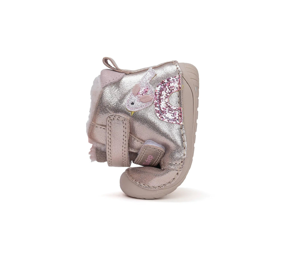 Kinder Barfuß Winterstiefel Mädchen Lederschuhe Silberbeige D.D.step ddstep
