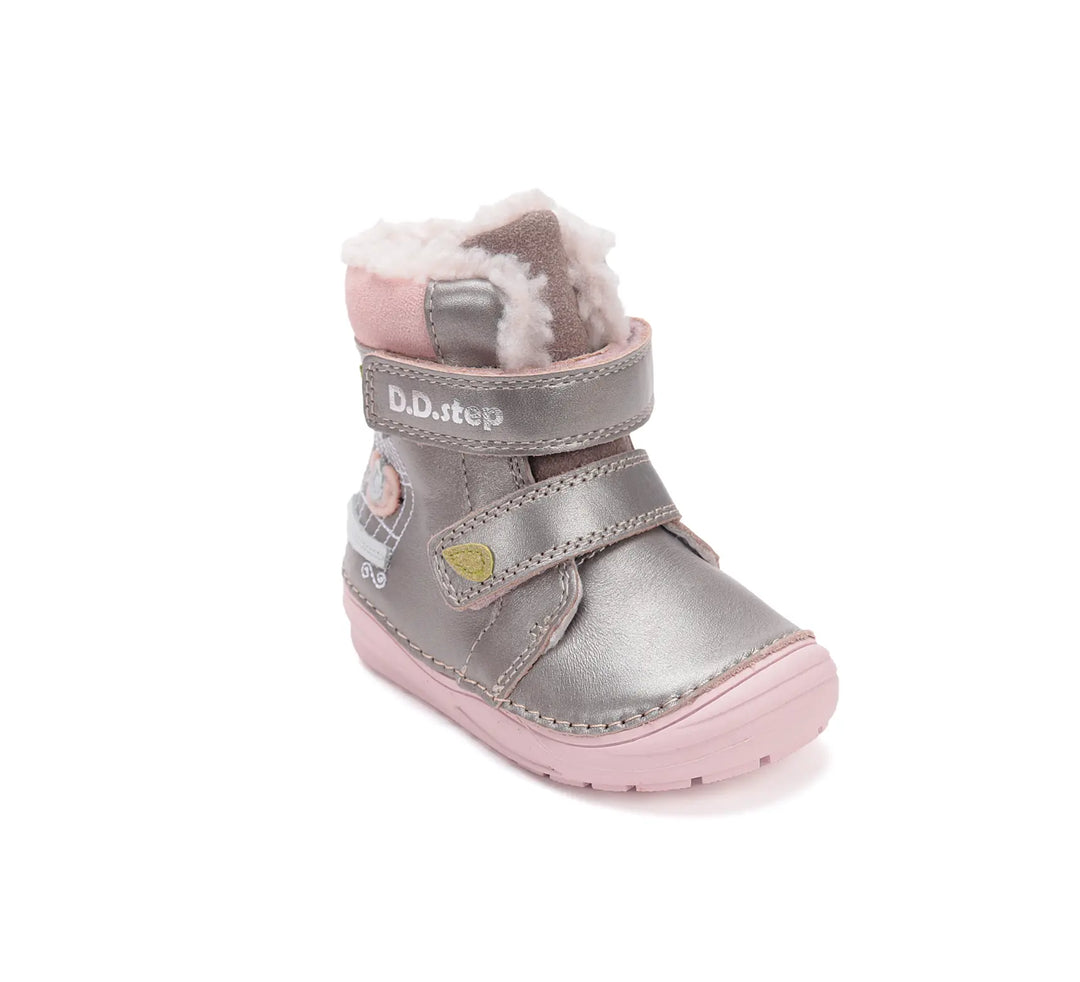 D.D.step Kinder Winterstiefel Mädchen Lederschuhe Silberbeige