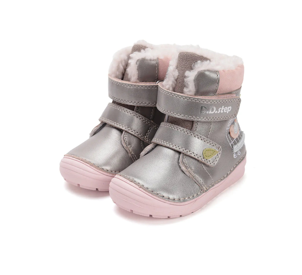 D.D.step Kinder Winterstiefel Mädchen Lederschuhe Silberbeige