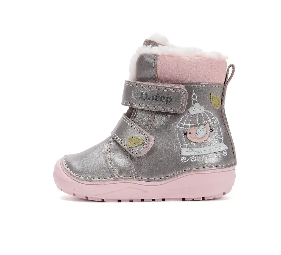 D.D.step Kinder Winterstiefel Mädchen Lederschuhe Silberbeige