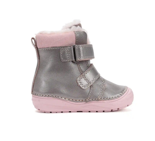D.D.step Kinder Winterstiefel Mädchen Lederschuhe Silberbeige
