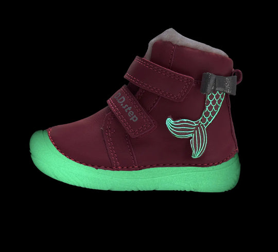 D.D.step Kinder Winterstiefel Fluoreszierend Mädchen Lederschuhe Dunkelrosa