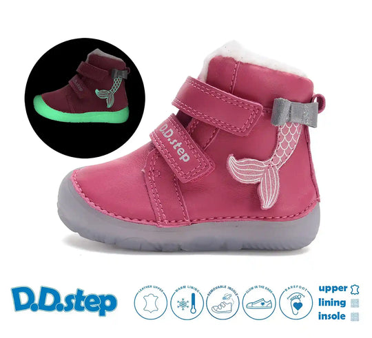 D.D.step Kinder Winterstiefel Fluoreszierend Mädchen Lederschuhe Dunkelrosa