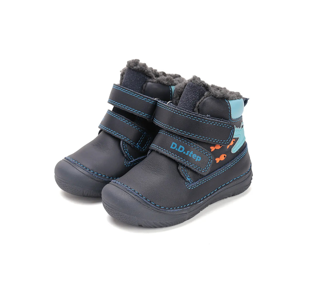 D.D.step Kinder Winterstiefel Fluoreszierend Jungen Lederschuhe Königsblau