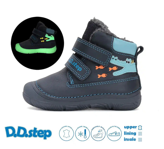D.D.step Kinder Winterstiefel Fluoreszierend Jungen Lederschuhe Königsblau